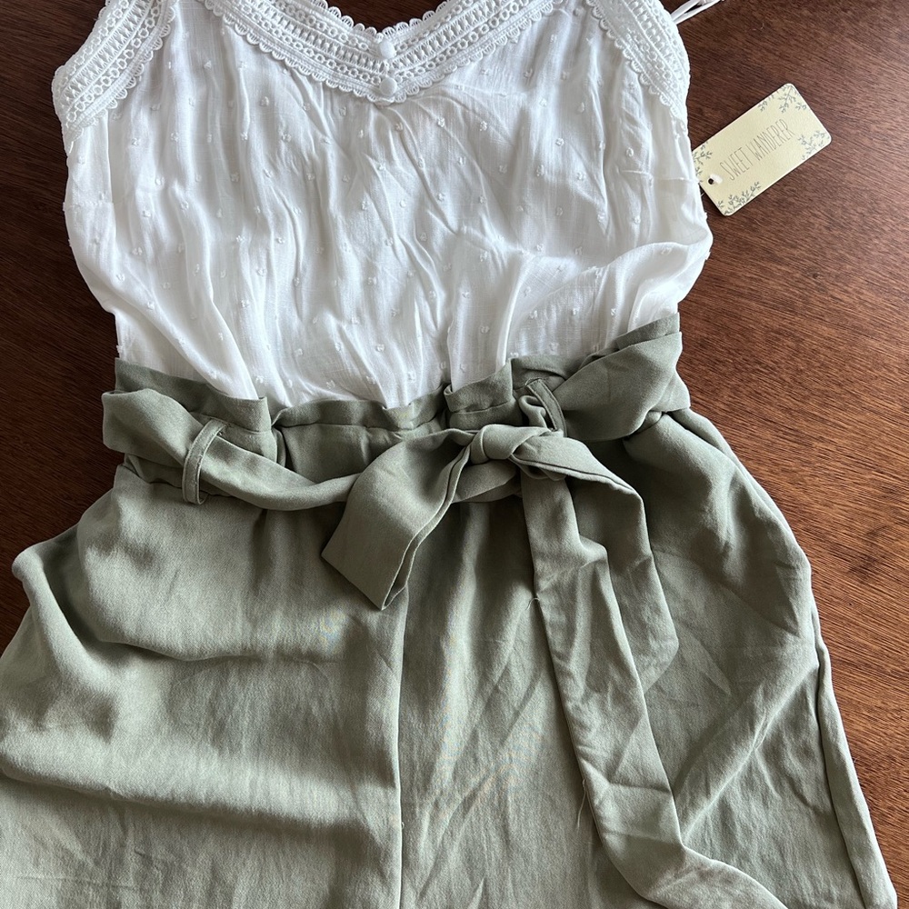 Sweet Wanderer White and Olive Romper